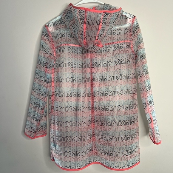Tommy Hilfiger Girls Size 12/14 Large Clear Spell Out Logo Rain Coat Translucent - Picture 2 of 8